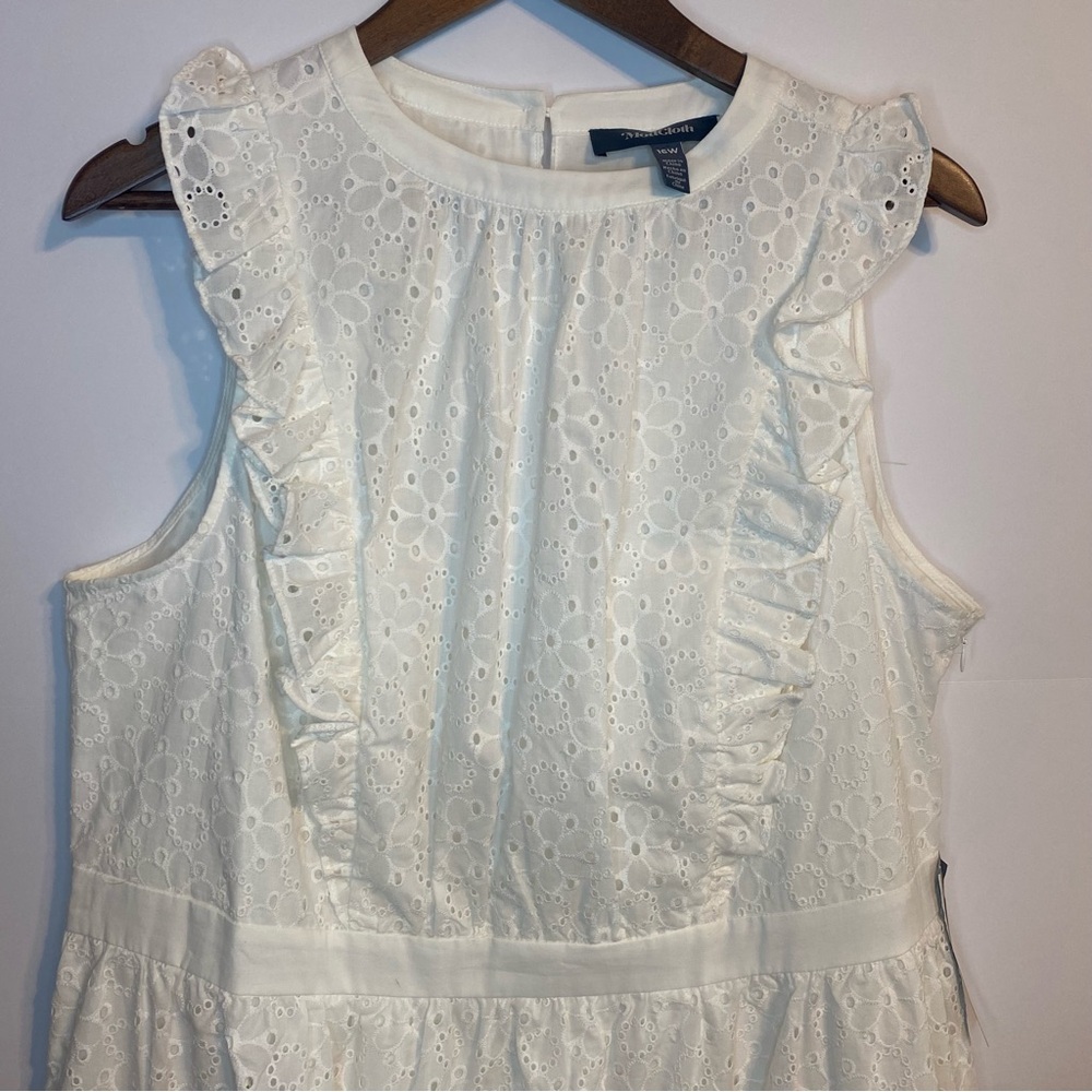 ModCloth White Sleeveless Eyelet Preppy Cottagecore Ruffle Dress NWT